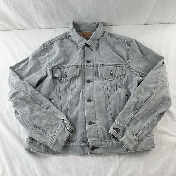 Vtg 80s Levi's Denim Jean Trucker Jacket Size 43R Gray‎ 70506 0259 Made in USA